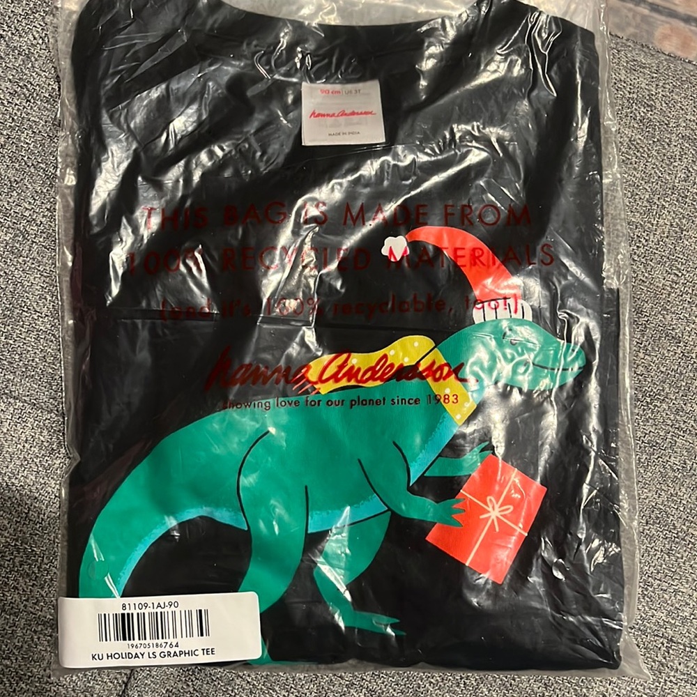 Brand New Hanna Andersson Dinosaur Holiday Long Sleeve Shirt, Size 3T